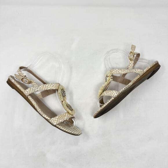 [Charter Club] Tan Cream Zooey Woven Raffia T-Strap Floral Slingback Sandals 8 - Picture 8 of 12